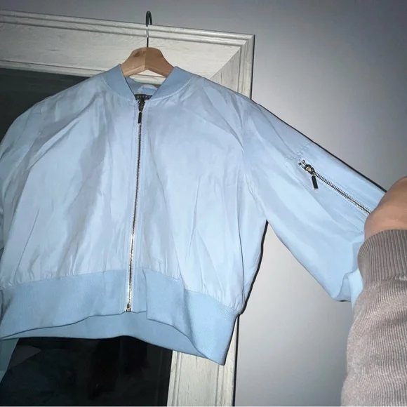 Highline Collective Cropped Light Blue Bomber Jacket - Picture 3 of 4